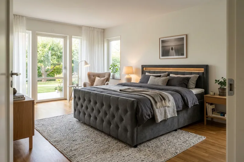 Franco light Komplett Sängpaket med förvaring LED-belysning 180x200 cm - Grå - Möbler - Säng - Komplett sängpaket