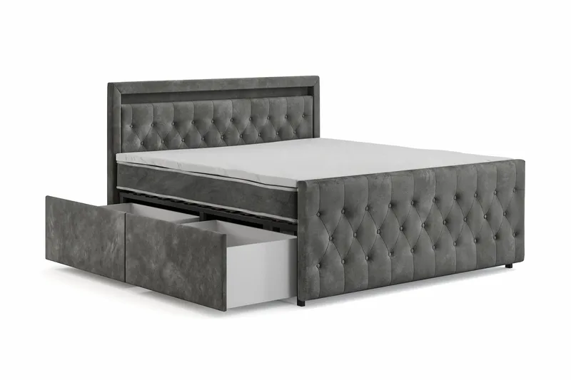 Franco light Komplett Sängpaket med förvaring LED-belysning 180x200 cm - Grå - Möbler - Säng - Komplett sängpaket
