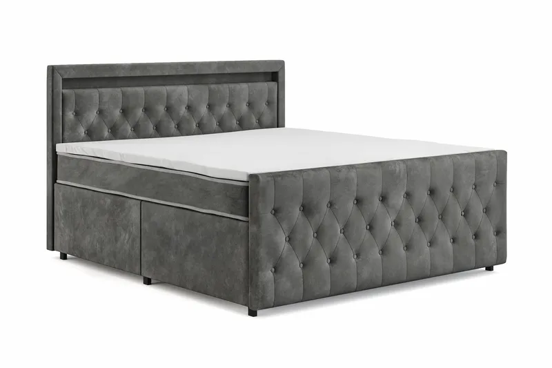 Franco light Komplett Sängpaket med förvaring LED-belysning 180x200 cm - Grå - Möbler - Säng - Komplett sängpaket