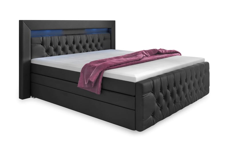 Franco Lyx Sängpaket 140x200LED-belysning - Svart/Konstläder - Komplett sängpaket - Sängar med förvaring - Dubbelsäng