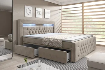Franco Sängpaket med förvaring LED-belysning 140x200 cm - 140x200 Beige (+Fler val) - Möbler - Säng - Komplett sängpaket