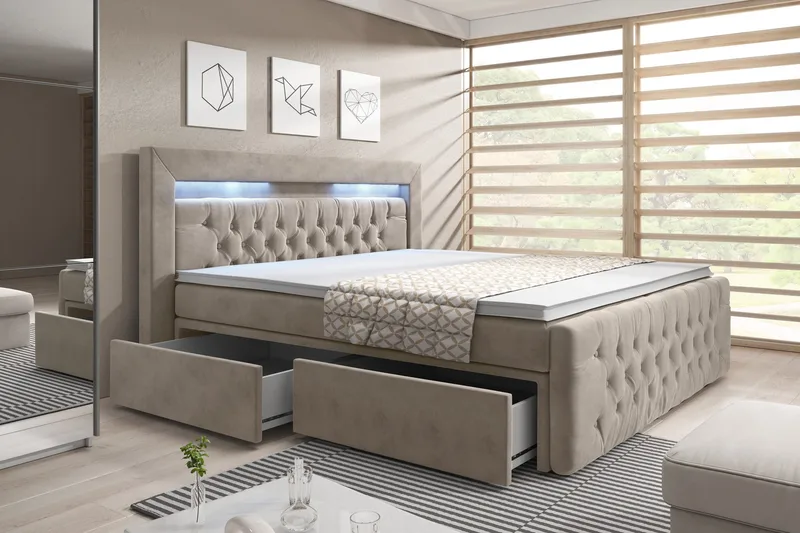 Franco Sängpaket med förvaring LED-belysning 140x200 cm - 140x200 Beige (+Fler val) - Möbler - Säng - Komplett sängpaket
