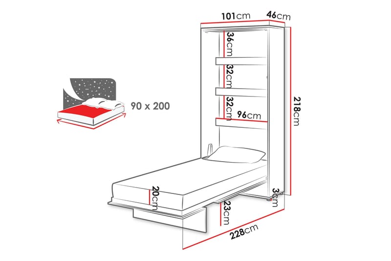 Rauk Sängskåp 101x228 cm - Vit - Möbler - Säng - Gästsäng & extrasäng - Sängskåp