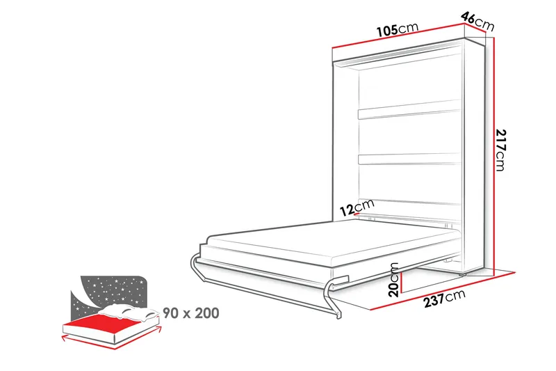 Rauk Sängskåp 105x46 cm - Grå - Möbler - Säng - Gästsäng & extrasäng - Sängskåp