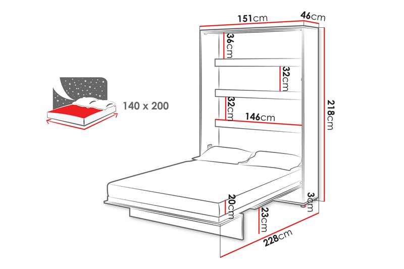 Rauk Sängskåp 151x228 cm - Vit - Möbler - Säng - Gästsäng & extrasäng - Sängskåp