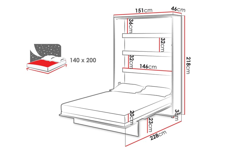 Rauk Sängskåp 151x228 cm - Vit - Möbler - Säng - Gästsäng & extrasäng - Sängskåp