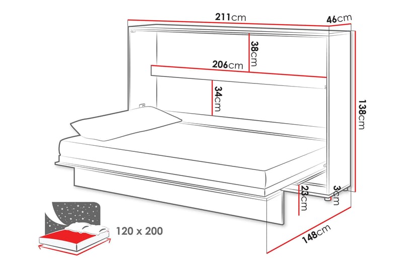Rauk Sängskåp Fällbar Bäddbar 120x200 cm Rektangulär i Målat Trä - Vit - Möbler - Säng - Gästsäng & extrasäng - Sängskåp