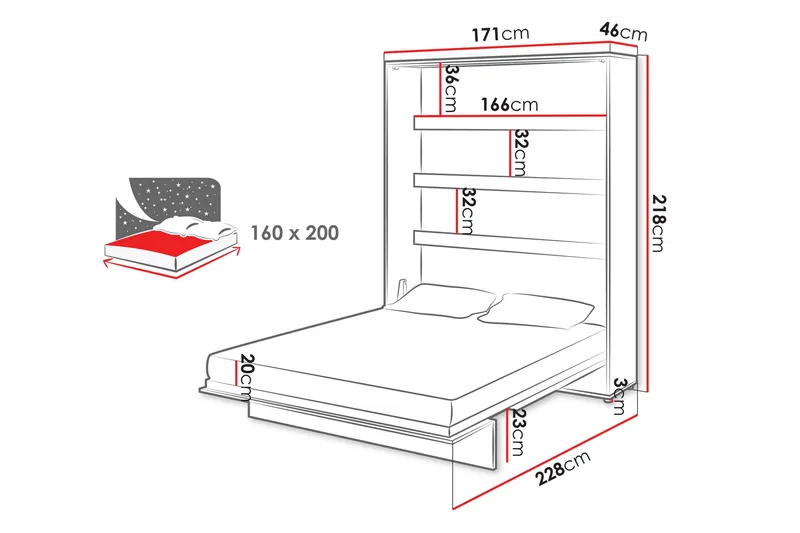 Rauk Sängskåp Fällbar Bäddbar 160x200 cm Rektangulär i Målat Trä - Vit - Möbler - Säng - Gästsäng & extrasäng - Sängskåp