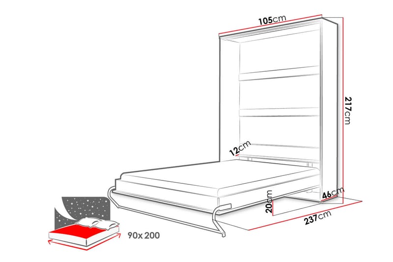 Concept Pro Sängskåp 237x104x217 cm - Vit - Möbler - Säng - Gästsäng & extrasäng - Sängskåp