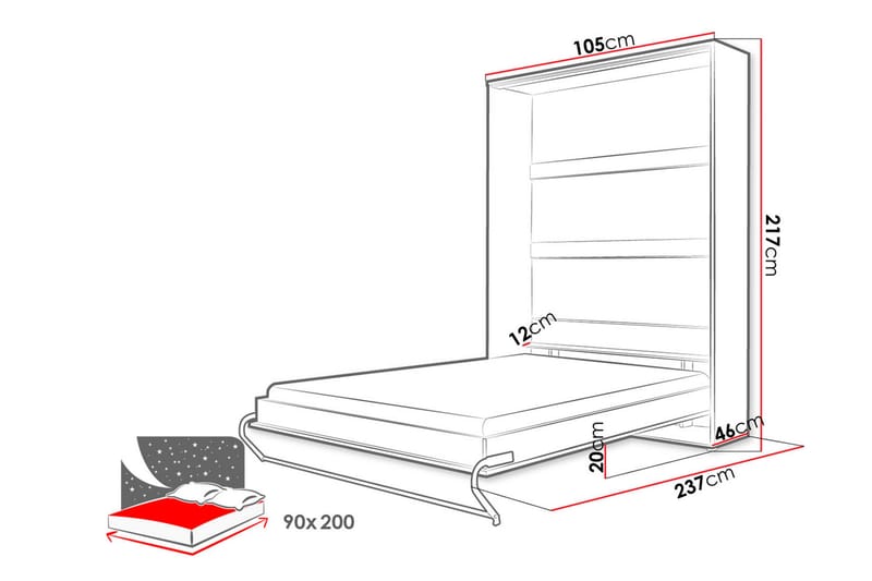 Concept Pro Sängskåp 237x104x217 cm - Vit - Sängskåp