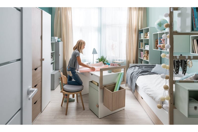 Stige Säng med Extrasäng 90x200 cm Vit/Trä/Natur - Vit/Trä/natur - Möbler - Säng - Gästsäng & extrasäng - Utdragssäng