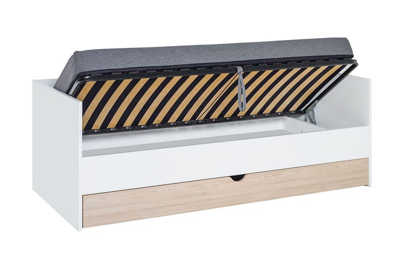 Stige Säng med Extrasäng 90x200 cm Vit/Trä/Natur - Vit/Trä/natur - Möbler - Säng - Gästsäng & extrasäng - Utdragssäng