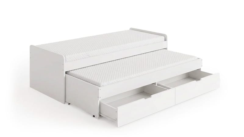 Granvik Sängram 90x200 cm utdragbar med extrasäng och förvaring inklusive 2 madrasser - Vit - Möbler - Säng - Sängram & sängstomme
