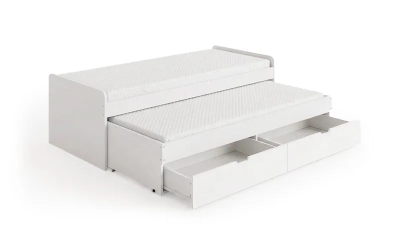 Granvik Sängram 90x200 cm utdragbar med extrasäng och förvaring inklusive 2 madrasser, Vit