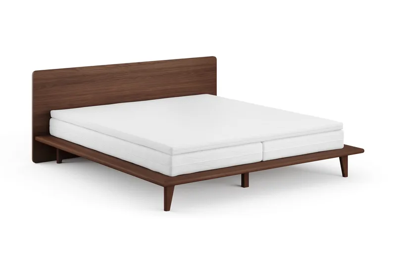 Gryning Sängram med Gavel 180x200 cm med Resårmadrass och Bäddmadrass i Polyesterskum Tvättbar klädsel - Valnöt - Möbler - Säng - Sängram & sängstomme