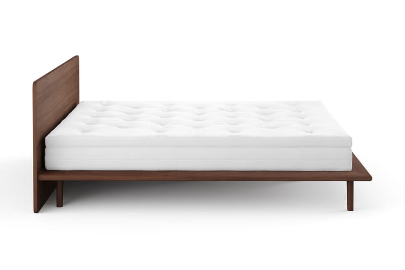 Gryning Sängram med Gavel 180x200 cm med Resårmadrass och Bäddmadrass i Polyesterskum Tvättbar klädsel - Valnöt - Möbler - Säng - Sängram & sängstomme