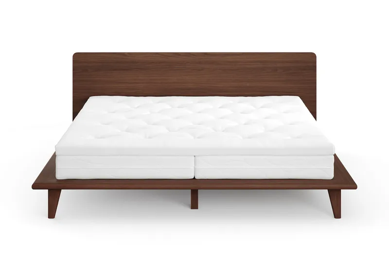 Gryning Sängram med Gavel 180x200 cm med Resårmadrass och Bäddmadrass i Polyesterskum Tvättbar klädsel, Valnöt