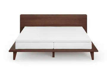 Gryning Sängram med Gavel 180x200 cm med Resårmadrass och Bäddmadrass i Polyesterskum Tvättbar klädsel - Valnöt - Möbler - Säng - Sängram & sängstomme