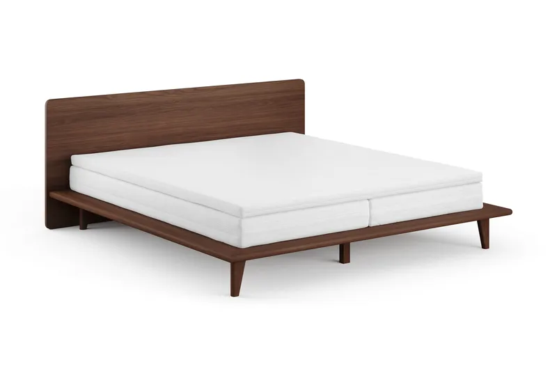 Gryning Sängram med Gavel 180x200 cm med Pocketresårmadrass och Bäddmadrass i Latex Tvättbar klädsel - Valnöt - Möbler - Säng - Sängram & sängstomme