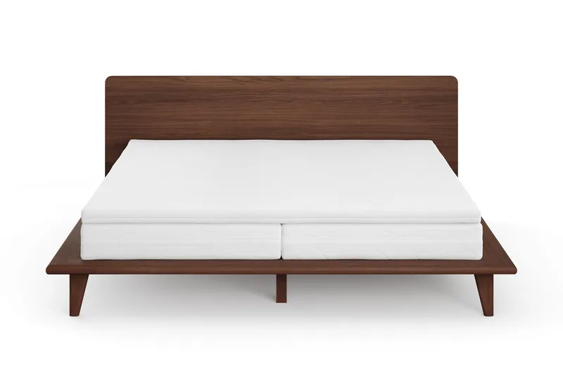 Gryning Sängram med Gavel 180x200 cm med Pocketresårmadrass och Bäddmadrass i Latex Tvättbar klädsel, Valnöt