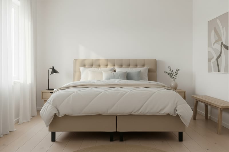 Hilton Komplett Sängpaket 160x200 cm Kontinentalsäng med diamant sänggavel - Beige - Möbler - Säng - Kontinentalsäng