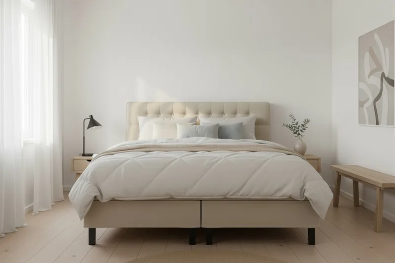 Hilton Komplett Sängpaket 160x200 cm Kontinentalsäng med diamant sänggavel - Beige - Möbler - Säng - Kontinentalsäng