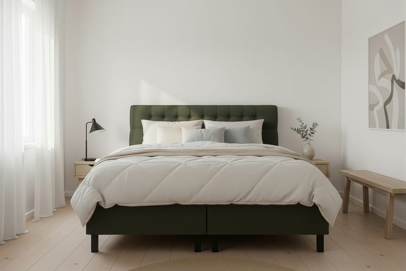 Hilton Komplett Sängpaket 160x200 cm Kontinentalsäng med diamant sänggavel - Grön - Möbler - Säng - Kontinentalsäng