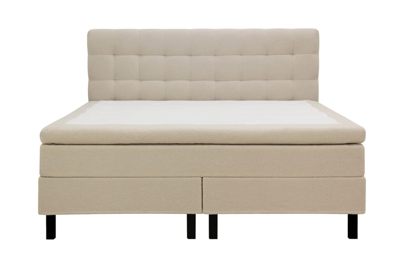 Hilton Komplett Sängpaket 160x200 cm Kontinentalsäng med rutad sänggavel, Beige / Teddy