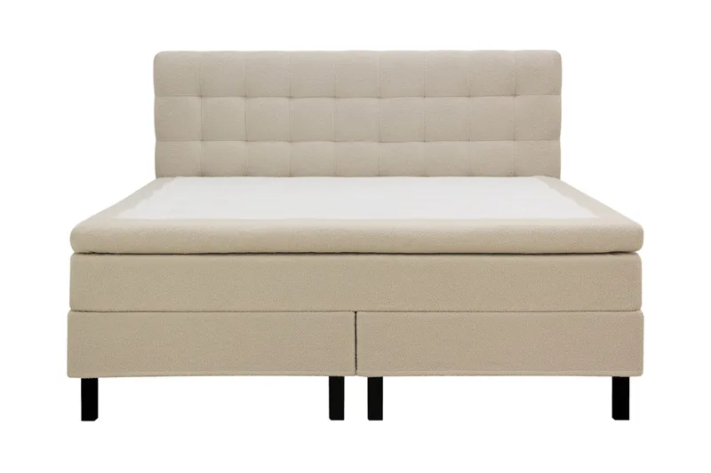Hilton Komplett Sängpaket 160x200 cm Kontinentalsäng med rutad sänggavel, Beige / Teddy
