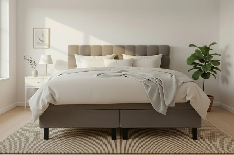 Hilton Komplett Sängpaket 160x200 cm Kontinentalsäng med rutad sänggavel - Brun / Teddy - Möbler - Säng - Kontinentalsäng