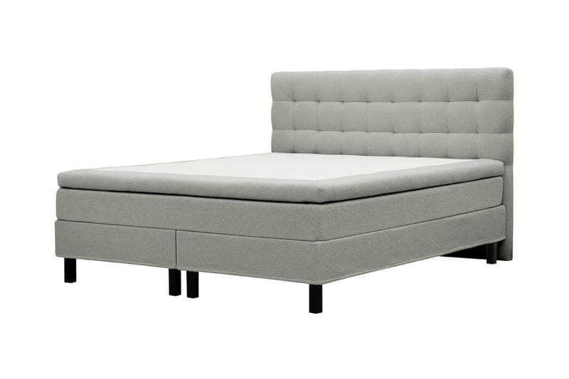 Hilton Komplett Sängpaket 160x200 cm Kontinentalsäng med rutad sänggavel - Grå / Teddy - Möbler - Säng - Kontinentalsäng