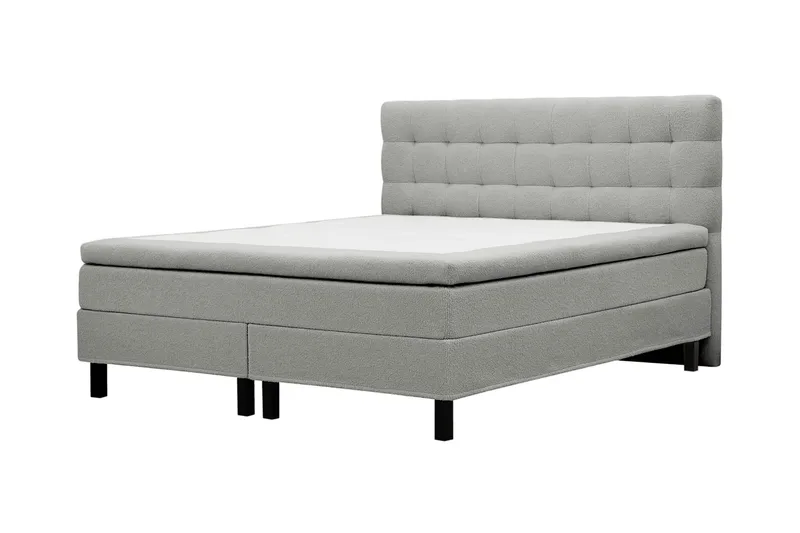 Hilton Komplett Sängpaket 160x200 cm Kontinentalsäng med rutad sänggavel - Grå / Teddy - Möbler - Säng - Kontinentalsäng