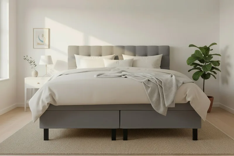 Hilton Komplett Sängpaket 160x200 cm Kontinentalsäng med rutad sänggavel - Grå - Möbler - Säng - Kontinentalsäng