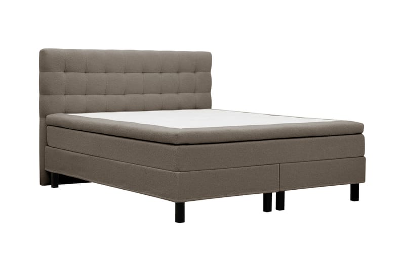 Hilton Komplett Sängpaket 160x200 cm Kontinentalsäng med rutad sänggavel i bouclé - Brun - Möbler - Säng - Komplett sängpaket