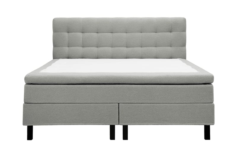 Hilton Komplett Sängpaket 160x200 cm Kontinentalsäng med rutad sänggavel i bouclé - Grå - Möbler - Säng - Komplett sängpaket