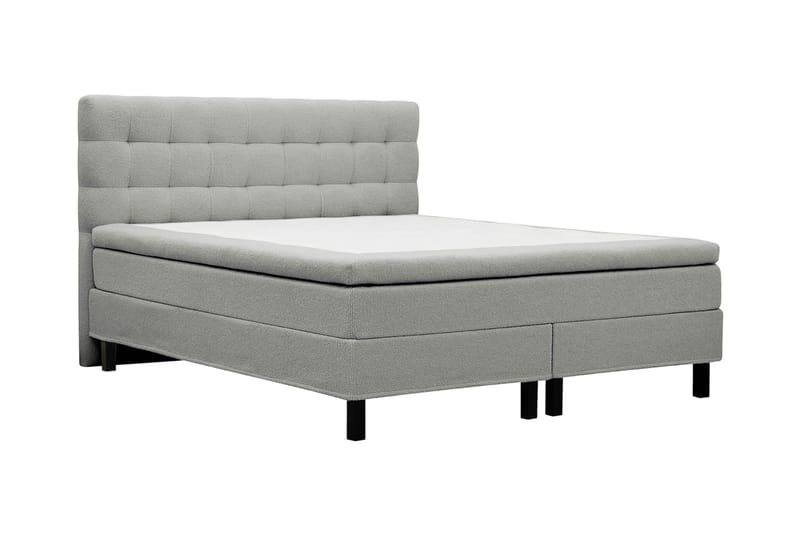 Hilton Komplett Sängpaket 160x200 cm Kontinentalsäng med rutad sänggavel i bouclé - Grå - Möbler - Säng - Komplett sängpaket