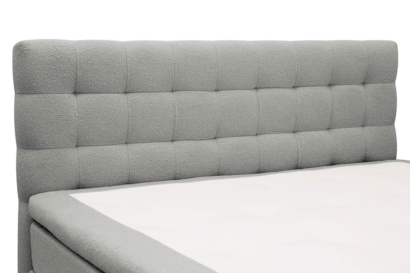 Hilton Komplett Sängpaket 160x200 cm Kontinentalsäng med rutad sänggavel i bouclé - Grå - Möbler - Säng - Komplett sängpaket