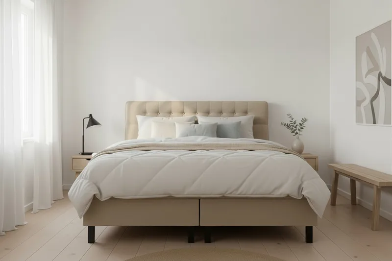 Hilton Komplett Sängpaket 180x200 cm Kontinentalsäng med diamant sänggavel - Beige - Möbler - Säng - Kontinentalsäng