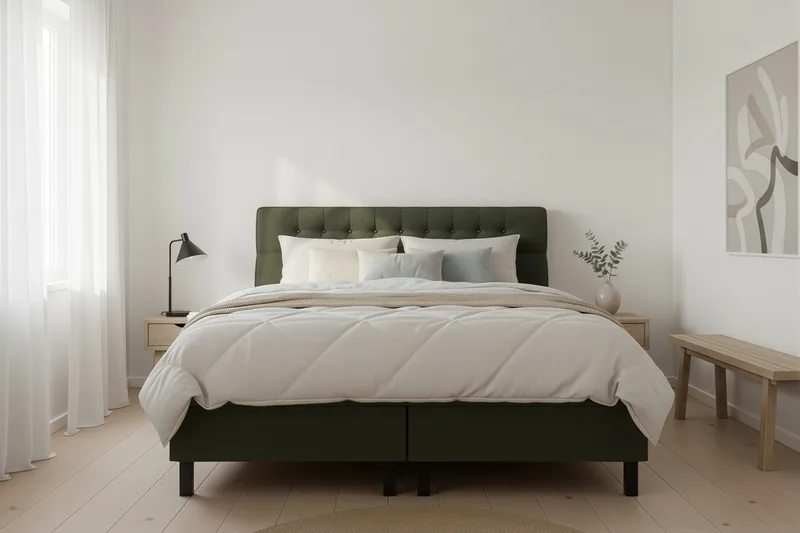 Hilton Komplett Sängpaket 180x200 cm Kontinentalsäng med diamant sänggavel - Grön - Möbler - Säng - Kontinentalsäng