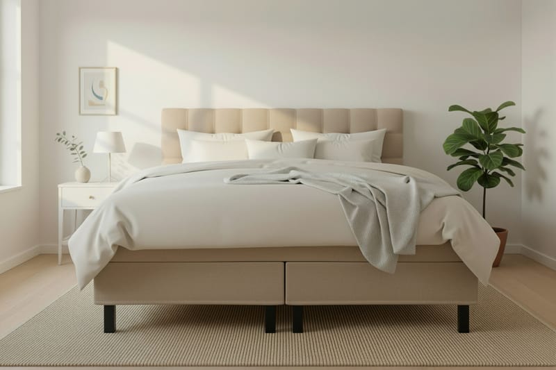 Hilton Komplett Sängpaket 180x200 cm Kontinentalsäng med rutad sänggavel - Beige - Möbler - Säng - Kontinentalsäng