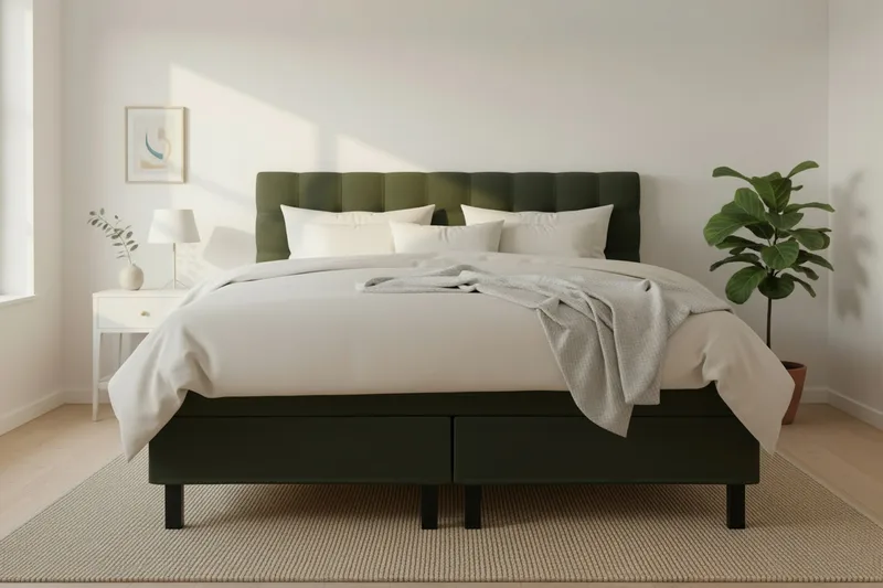 Hilton Komplett Sängpaket 180x200 cm Kontinentalsäng med rutad sänggavel - Grön - Möbler - Säng - Kontinentalsäng