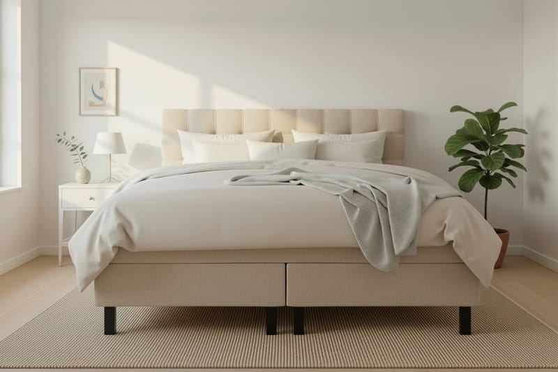 Hilton Komplett Sängpaket 180x200 cm Kontinentalsäng med rutad sänggavel i teddy - Beige / Teddy - Möbler - Säng - Kontinentalsäng