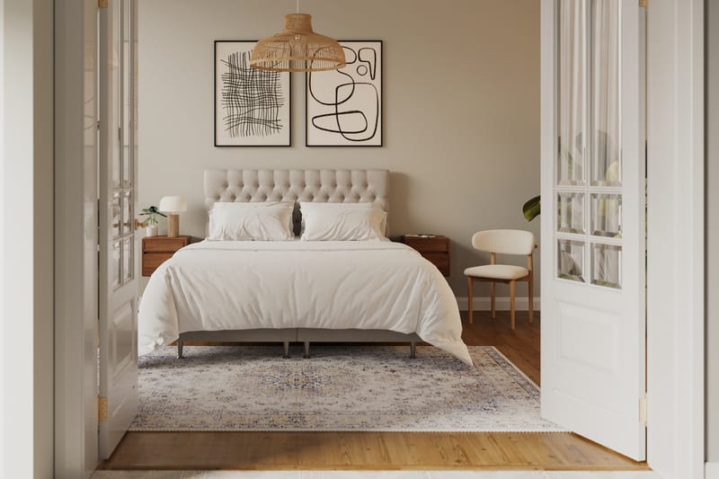 Hilton lyx Komplett Sängpaket 160x200 cm Kontinentalsäng med knappad sänggavel - Beige - Möbler - Säng - Komplett sängpaket