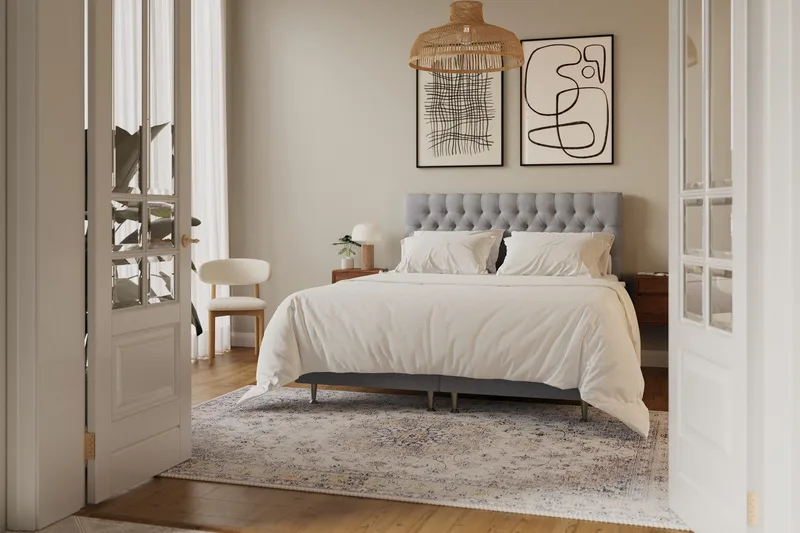 Hilton Lyx Komplett Sängpaket 160x200 cm Kontinentalsäng med knappad sänggavel - Grå - Möbler - Säng - Kontinentalsäng