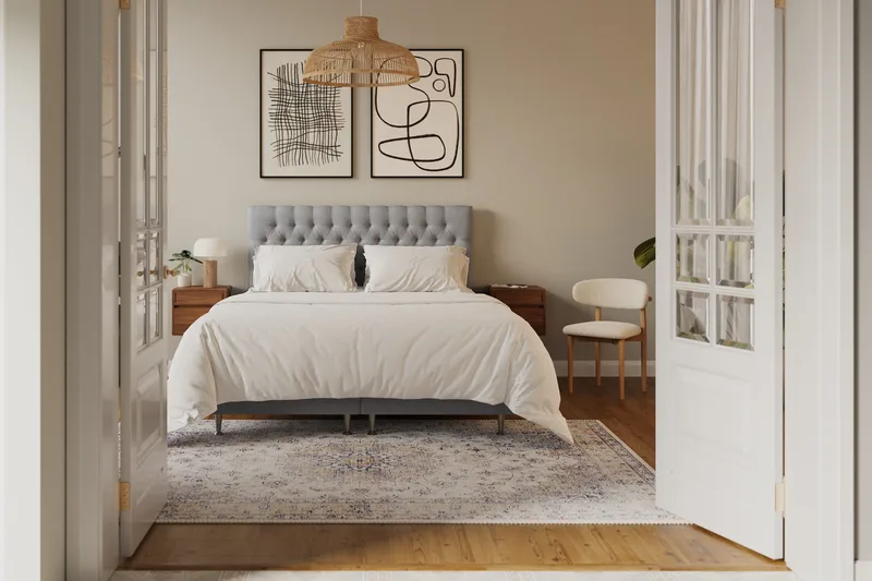Hilton Lyx Komplett Sängpaket 160x200 cm Kontinentalsäng med knappad sänggavel - Grå - Möbler - Säng - Kontinentalsäng