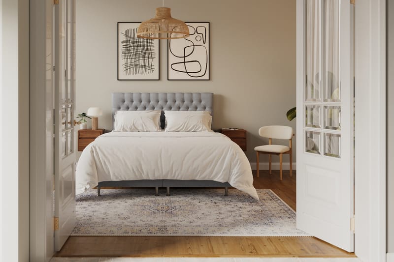 Hilton lyx Komplett Sängpaket 160x200 cm Kontinentalsäng med knappad sänggavel - Grå - Möbler - Säng - Komplett sängpaket