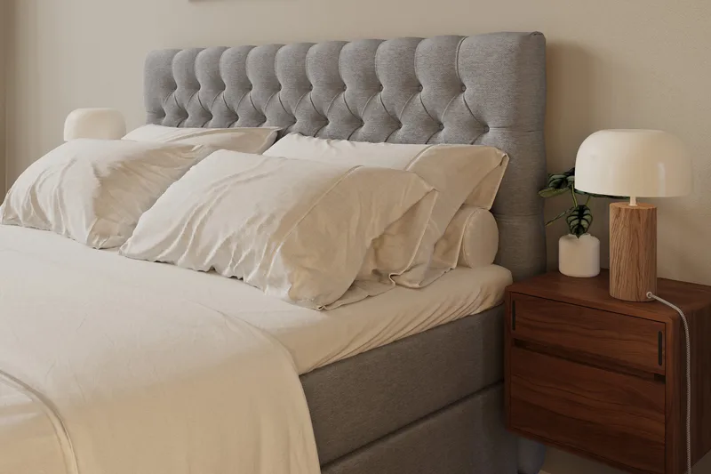 Hilton Lyx Komplett Sängpaket 160x200 cm Kontinentalsäng med knappad sänggavel - Grå - Möbler - Säng - Kontinentalsäng