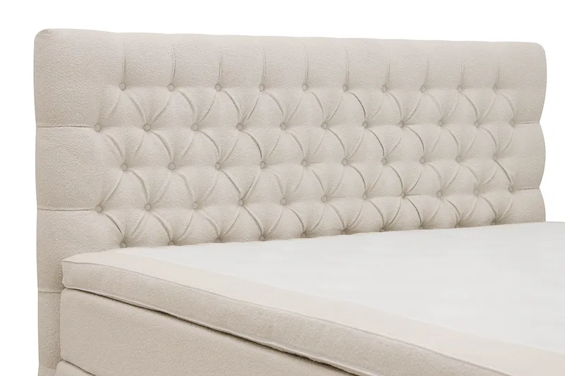 Hilton Lyx Komplett Sängpaket 160x200 cm Kontinentalsäng med knappad sänggavel i bouclé - Ivory / Bouclé - Möbler - Säng - Kontinentalsäng