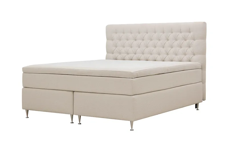 Hilton Lyx Komplett Sängpaket 160x200 cm Kontinentalsäng med knappad sänggavel i bouclé - Ivory / Bouclé - Möbler - Säng - Kontinentalsäng