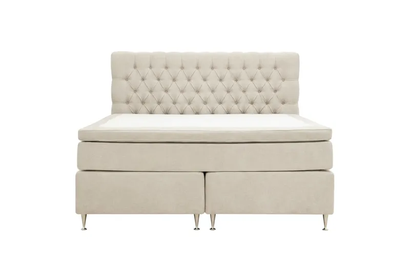 Hilton Lyx Komplett Sängpaket 160x200 cm Kontinentalsäng med knappad sänggavel i chenille - Beige - Möbler - Säng - Kontinentalsäng